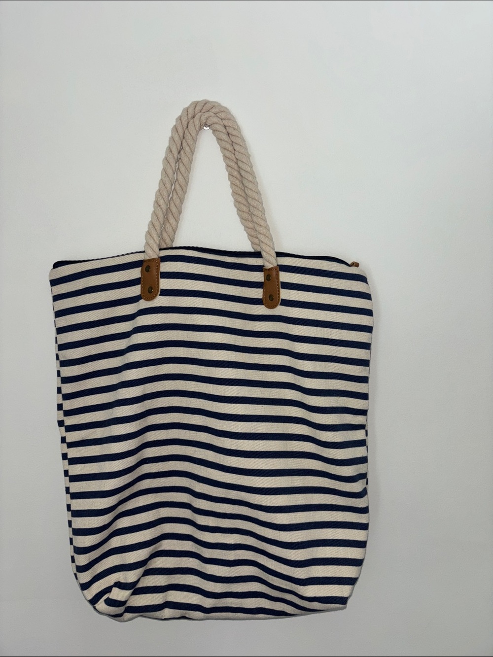 Summer & Rose Striped canvas Tote Bag - Navy and Cream, w/ Rope Handle